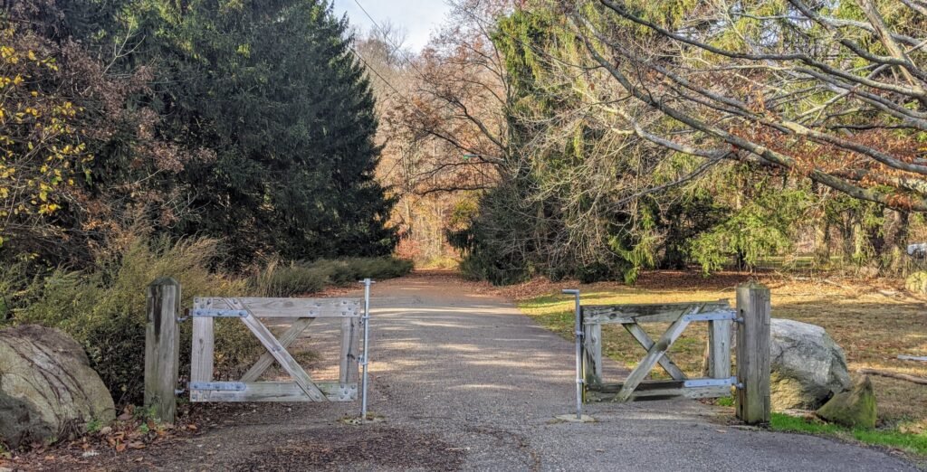 A gate partially blocking access to a road, Valley View Drive