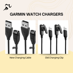 Comparison of the old Garmin charging clip and the new Garmin charging cable for their watches.