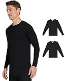 32 Degrees Men's 2-Pack Performance Lightweight Thermal Baselayer Crewneck Long Sleeve Shirt Top | Moisture Wicking | Anti Odor, Black/Black, Medium