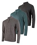 Real Essentials Mens Quarter 1/4 Zip Pullover Men Sweatshirt Long Sleeve Shirts 1/2 Athletic Fishing Dry Fit Shirt Gym Running Compression Golf Half Top Workout Sweatshirts, Set 4, L, Pack of 3