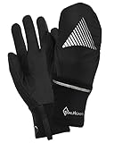 TrailHeads Mens Running Gloves Touchscreen Fingers & Convertible Waterproof Mitten Shell - for Winter, Reflective, Warm - Black/Reflective (Small/Medium)