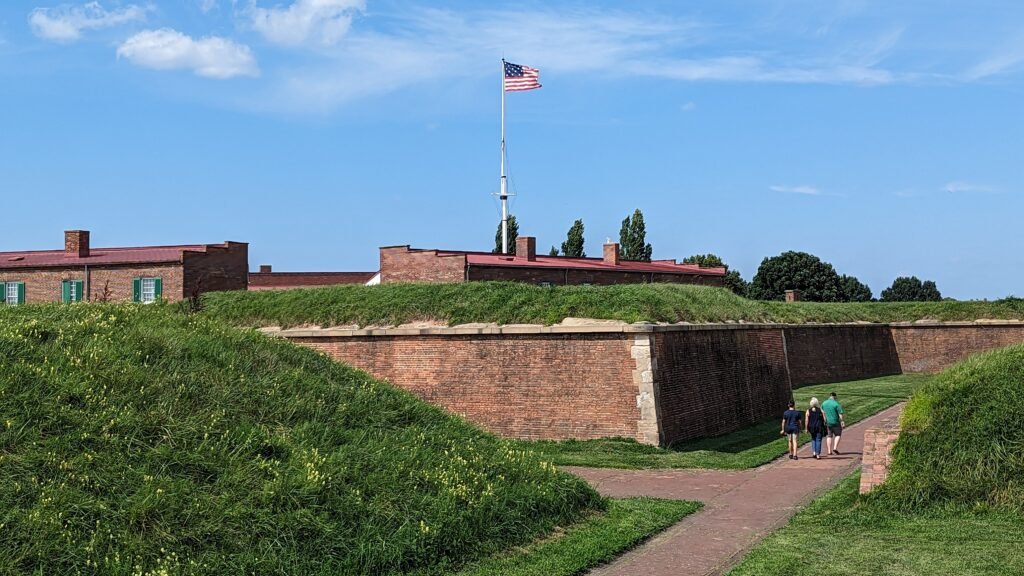 The American flag flying over Fort McHenry in Baltimore.