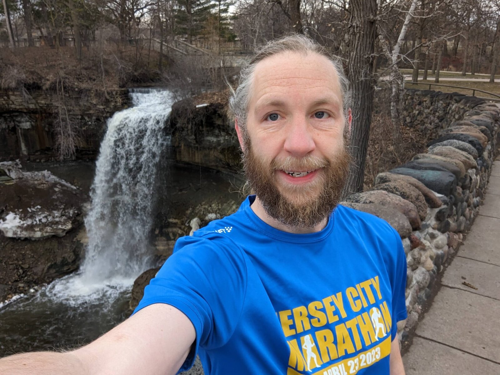 Me, running by the Minnehaha Falls in Minneapolis, MN.