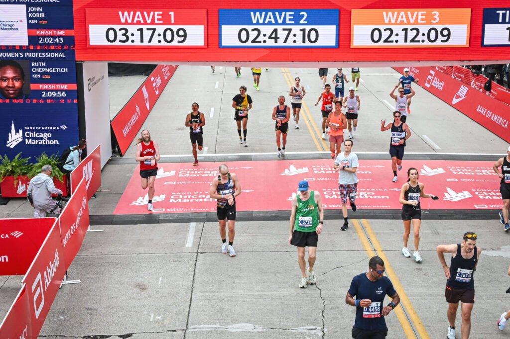 Me, crossing the finish line at the Chicago Marathon.